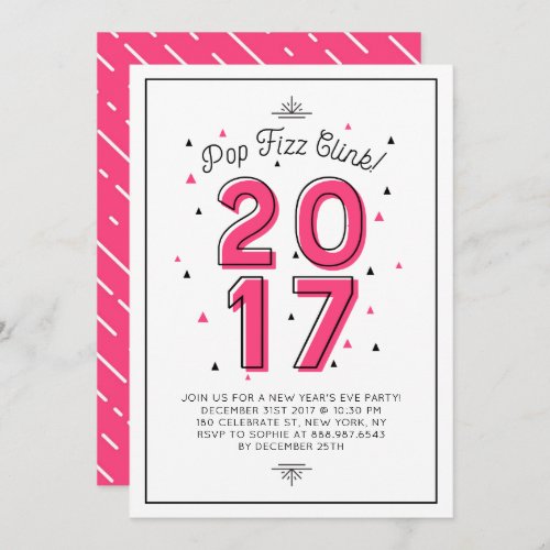 Pink Retro Typography 2017 New Years Eve Party Invitation