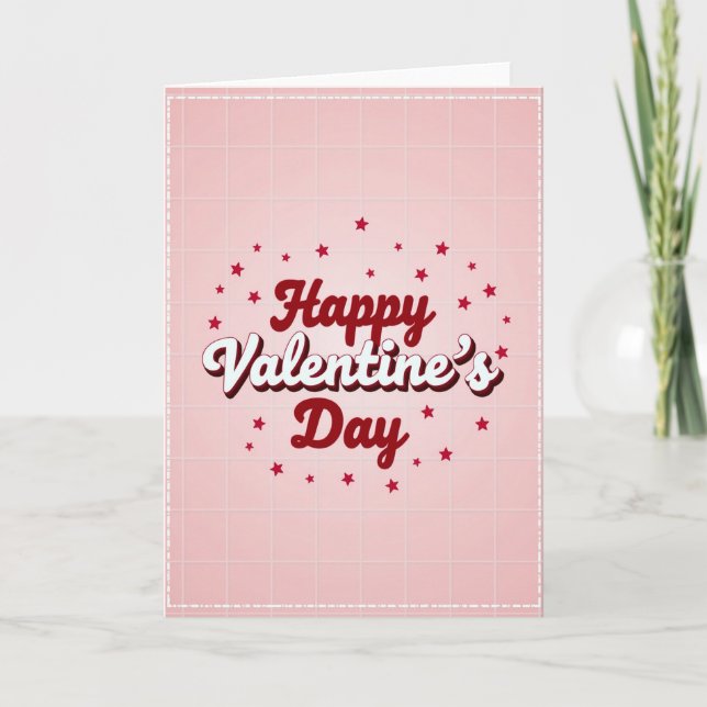 Pink Retro Valentines Day Card (Front)