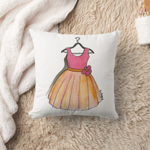 Pink Retro Vintage 1950s Fifties Party Prom Dress  Throw Pillow