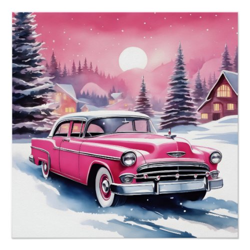 Pink Retro Vintage Car Poster