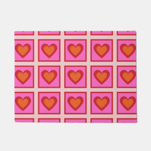 Pink Retro Vintage Checkered Heart Y2K Pattern Doormat
