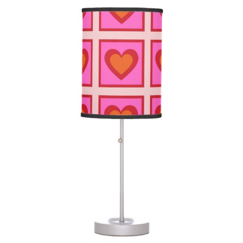 Pink Retro Vintage Checkered Heart Y2K Pattern  Table Lamp
