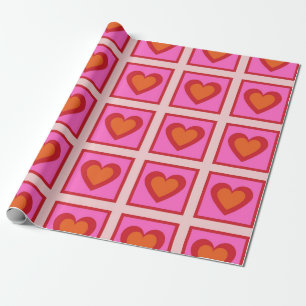 Pink Retro Vintage Checkered Heart Y2K Pattern Wrapping Paper