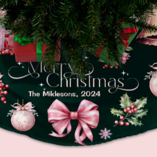 Pink Retro Vintage Christmas Brushed Polyester Tree Skirt