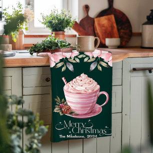 Pink Retro Vintage Christmas Kitchen Towel