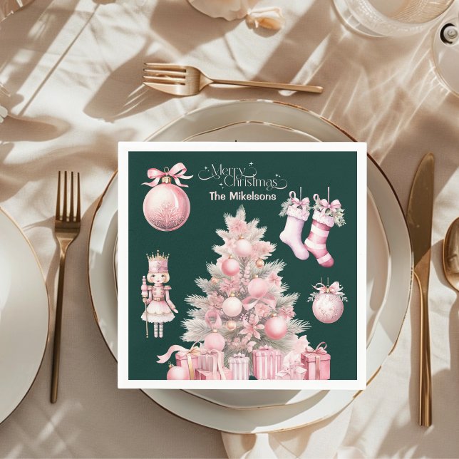 Pink Retro Vintage Christmas Napkins (Creator Uploaded)