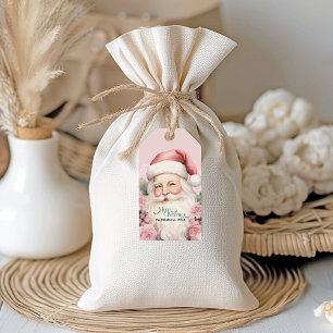 Pink Retro Vintage Christmas Santa Claus Gift Tags