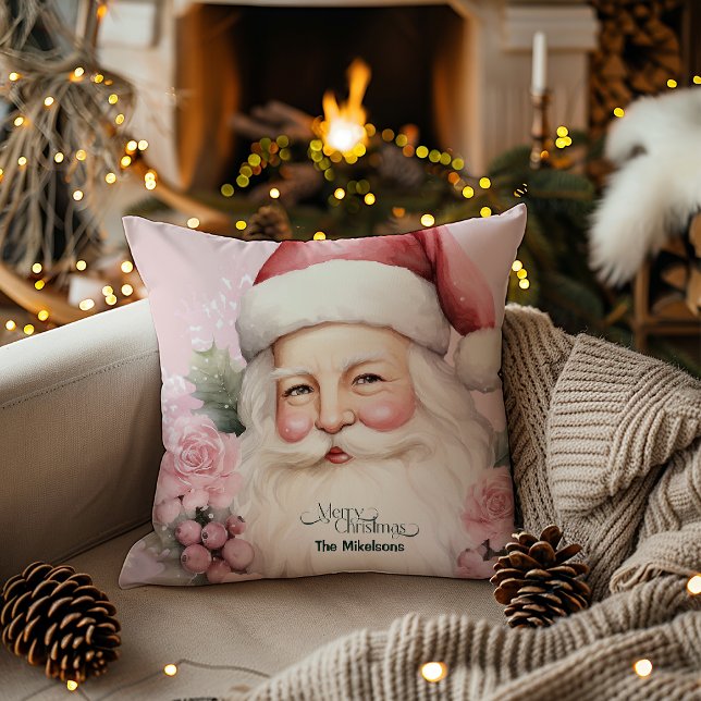Pink Retro Vintage Christmas Throw Pillow (Creator Uploaded)