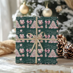 Pink Retro Vintage Christmas Wrapping Paper