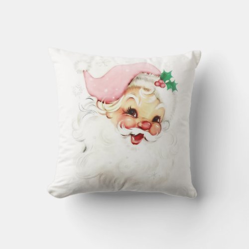 pink retro vintage santa throw pillow
