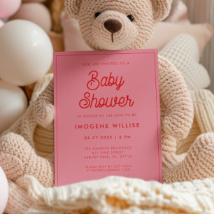 Pink Retro vintage script Baby shower Invitation
