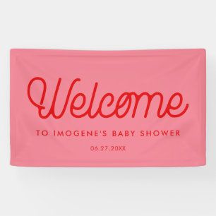 Pink Retro vintage script Baby shower Welcome Banner