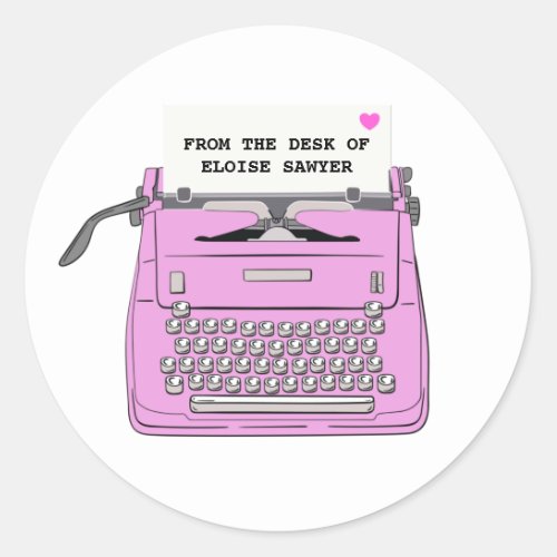 Pink Retro Vintage Typewriter Desktop Personalized Classic Round Sticker