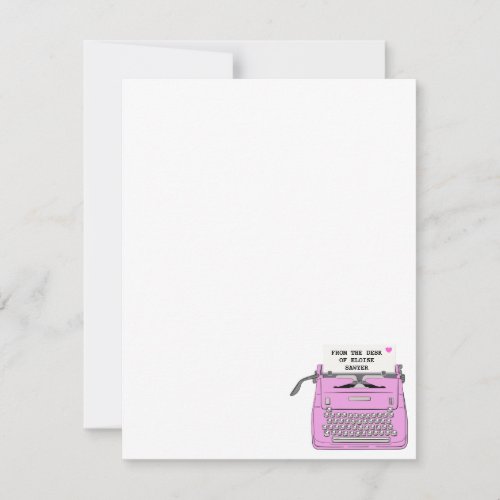 Pink Retro Vintage Typewriter Desktop Personalized Note Card