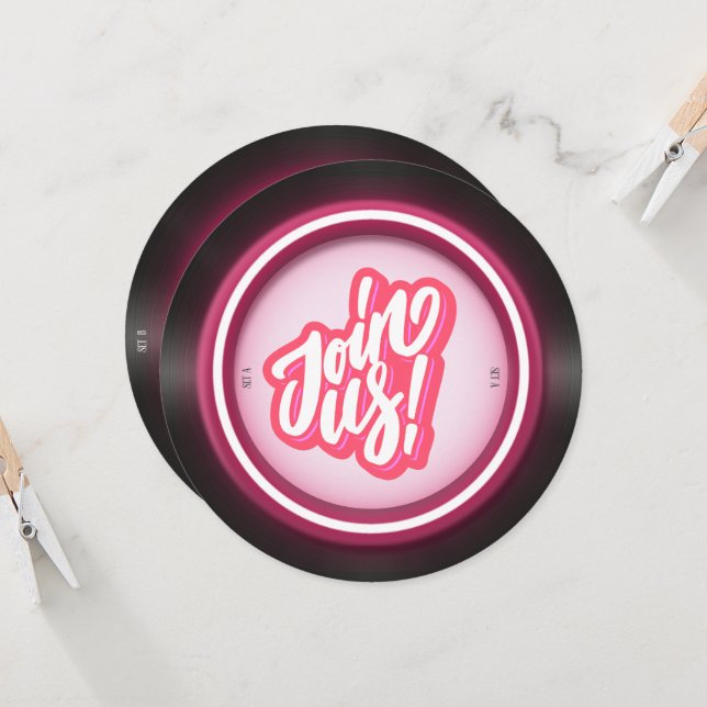 Pink Retro vinyl record Quinceanera  Invitation (Front/Back In Situ)