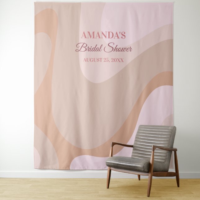 Pink Retro Wave Bridal Shower Photo Booth Backdrop (In Situ)