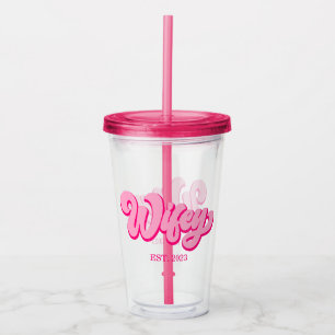 Pink Retro Wifey Est. Year Bride Fiancé Acrylic Tumbler