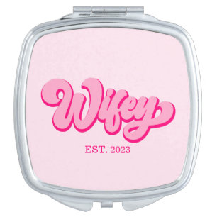 Pink Retro Wifey Est. Year Bride Fiancé Compact Mirror