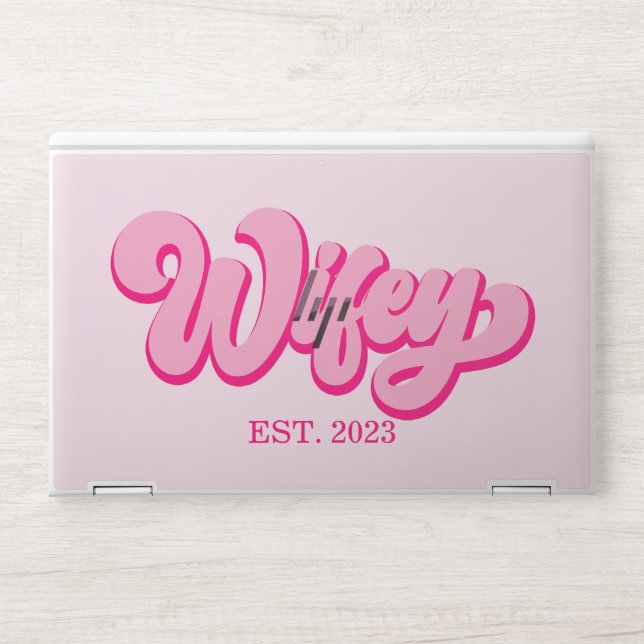 Pink Retro Wifey Est. Year Bride Fiancé  HP Laptop Skin (Front)