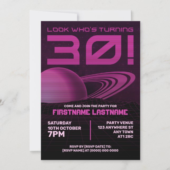 Pink Retrowave 30th Birthday Party Invitation (Front)