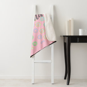 Pink Reversible Custom Name Donut Sherpa Blanket