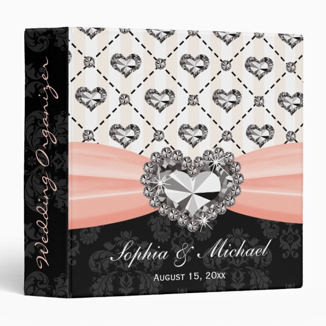Pink Rhinestone Look Heart Wedding Planner Binder (Front/Spine)