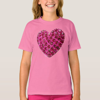 pink rhinestone love heart girls t shirt