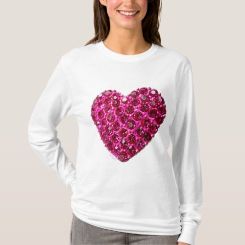 pink rhinestone love heart long sleeve t shirt