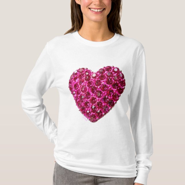 pink rhinestone love heart long sleeve t shirt (Front)