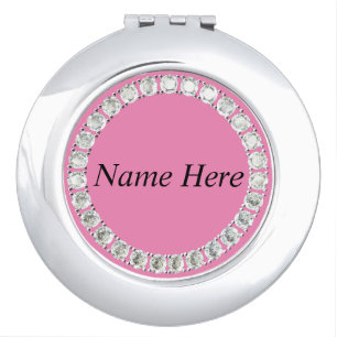 Pink rhinestones customizable compact mirror