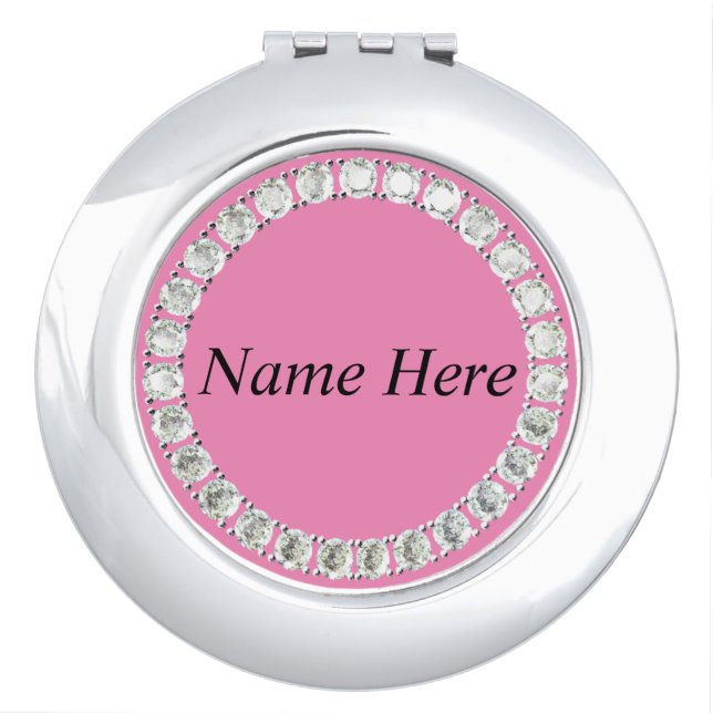 Pink rhinestones customizable compact mirror (Front)