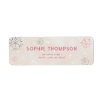 Pink Rhinestones Glitter Winter Snowflakes Elegant Label