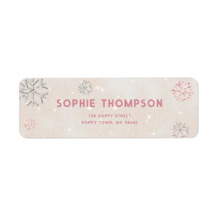 Pink Rhinestones Glitter Winter Snowflakes Elegant Label