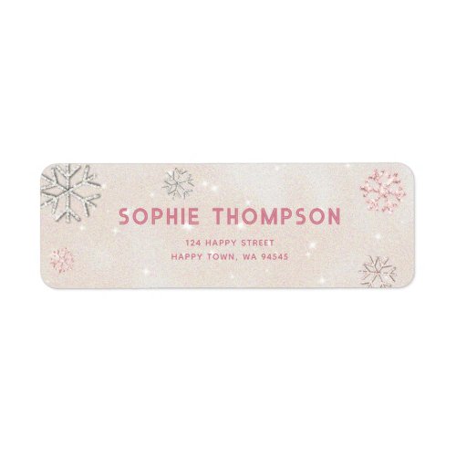 Pink Rhinestones Glitter Winter Snowflakes Elegant Label