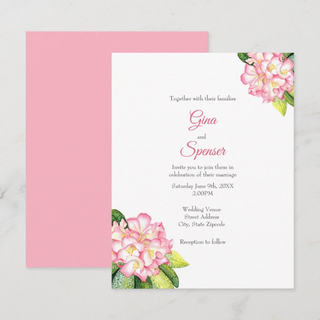 'Pink Rhod' Watercolor Invitation (Front/Back)