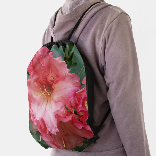 Pink Rhododendron Bloom Floral Drawstring Bag (Insitu)