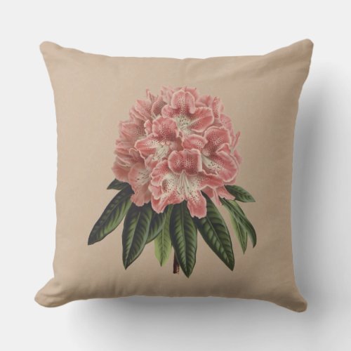 Pink Rhododendron Botanical Outdoor Pillow 20x20