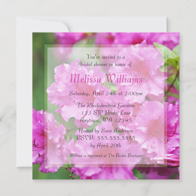 Pink Rhododendron Bridal Shower Invitation (Front)