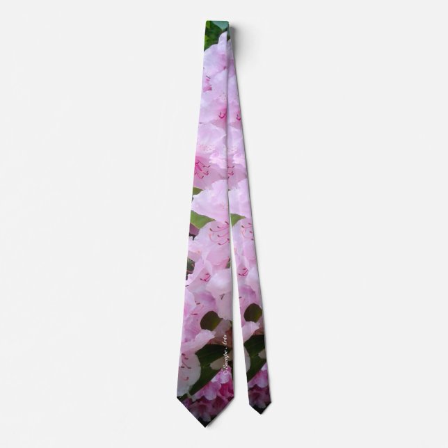 Pink Rhododendron Floral Botanical Mens Tie (Front)