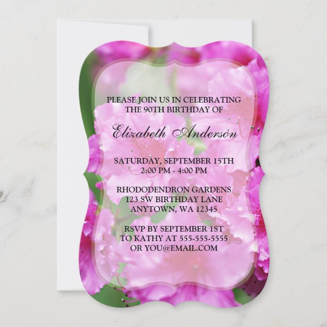 Pink Rhododendron Flowers 90th Birthday Party Invitation (Front)
