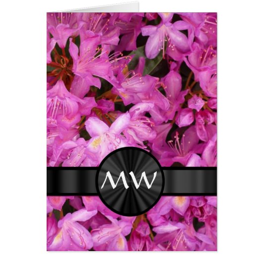 Pink Rhododendron flowers monogram Cards (Front)