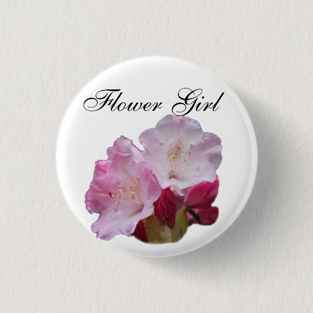 pink rhododendron flowers wedding button (Front)