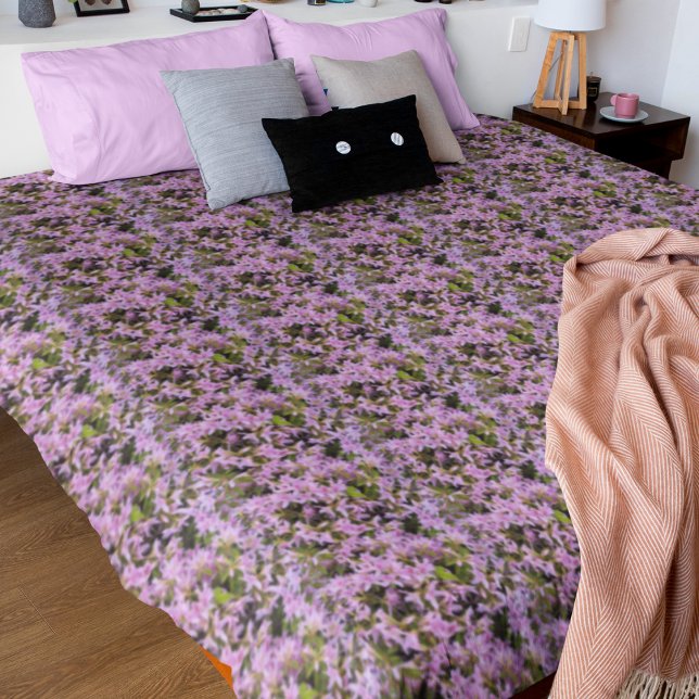 Pink Rhododendrons Floral Pattern Duvet Cover (In Situ)