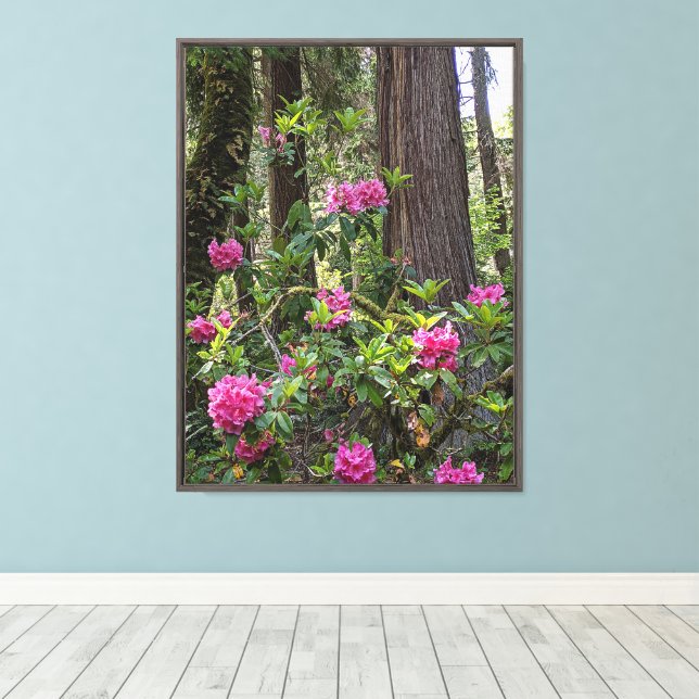 Pink Rhododendrons in a Forest Floral Canvas Print (Insitu(Wood Floor))