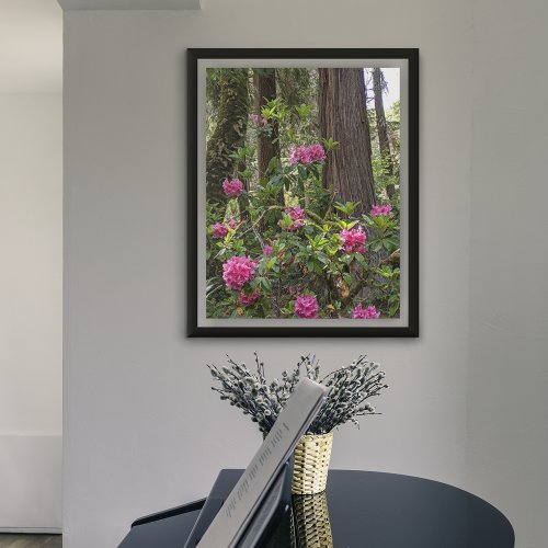 Pink Rhododendrons in a Forest Floral Poster