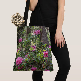 Pink Rhododendrons in a Forest Floral Tote Bag