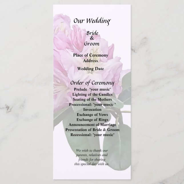 Pink Rhododendrons Program (Front)