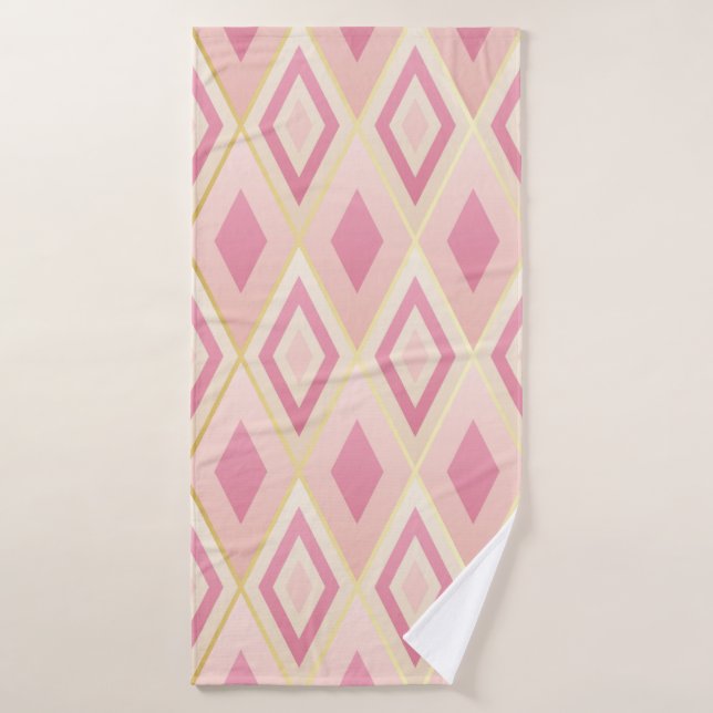 Pink rhombus shapes geometric seamless pattern bath towel (Bath Towel)