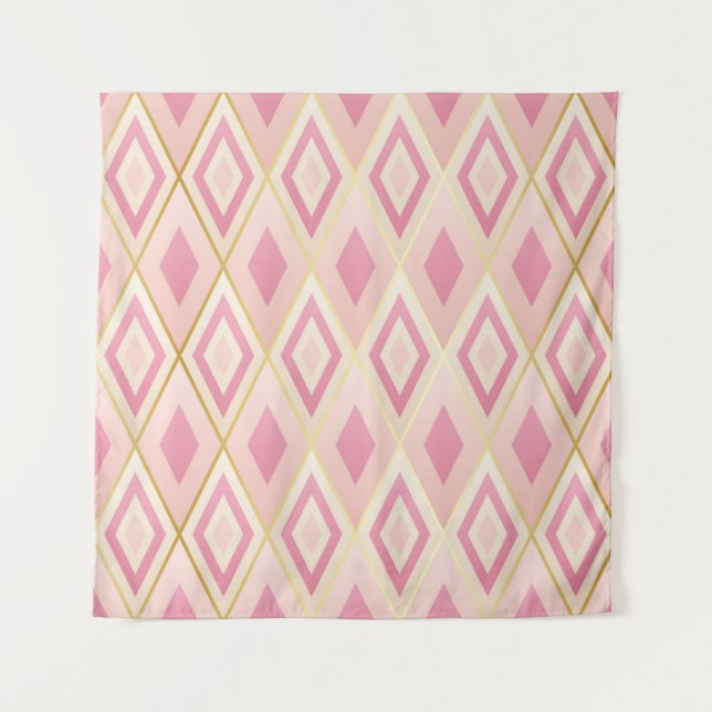 Pink rhombus shapes geometric seamless pattern tapestry (Front)