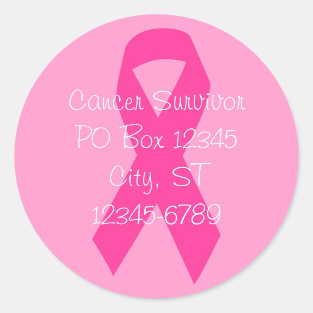 Pink Ribbon Address Classic Round Sticker (Front)